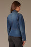 Blue Denim Long Puff Sleeve Collar Neck Snap Front Breast Pocket Peplum Hem Jacket