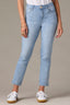 Light Blue Artisanal Blue Denim Logan High Rise Vintage Skinny Cropped Raw Split Hem Jean