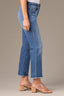 Mid Blue Artisanal Denim High Rise Tatum Cropped Reverse Finish Fray Hem Contour Shape Technology Itty Bitty Flare Jean 