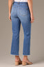 Mid Blue Artisanal Denim High Rise Tatum Cropped Reverse Finish Fray Hem Contour Shape Technology Itty Bitty Flare Jean 