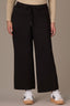 Black Contour Shape Technology High Rise Patch Pocket Utility Wide Leg Pull On Waist Self Tie Plus Size Pants 