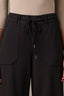 Black High Rise Ponte Patch Pocket Utility Self Tie Waist Wide Leg Pant