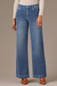 Washed Mid Blue Corduroy High Rise Contour Shape Technology Wide Leg Pant