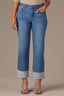 Mid Blue Denim High Rise Reverse Self Panel Fixed Cuff Round Up Back Yoke Contour Shape Technology Boyfriend Petite Jean