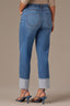 Mid Blue Denim High Rise Reverse Self Panel Fixed Cuff Round Up Back Yoke Contour Shape Technology Boyfriend Petite Jean