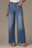 Mid Blue Skyrise Distressed Scallop Hem Wide Leg Contour Shape Technology Jean