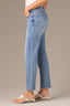 Light Blue Artisanal Denim Logan High Rise Distressed Hem Contour Shape Technology Vintage Skinny Petite Jean 