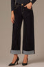 Black Denim High Rise Contour Shape Technology Double Peak Yoke Cuffed Hem Wide Leg Jean