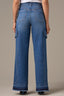 Mid Blue Denim Skyrise Contour Shape Technology Cargo Pocket Wide Leg Uneven Yoke Released Fray Hem Jean