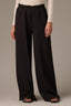 Black Skyrise Pull On Paper Bag Waist Drawstring Paneling Slit Hem V-Yoke Wide Leg Petite Pant