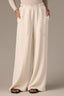 Blanched Almond Skyrise Pull On Paper Bag Waist Drawstring Paneling Slit Hem V-Yoke Wide Leg Pant