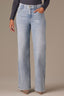 Light Blue Artisanal Denim Contour Shape Technology High Rise Hem Cutout Metallic Beading Petite Sam Wide Leg Jean 