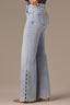 Light Blue Artisanal Denim Contour Shape Technology High Rise Hem Cutout Metallic Beading Sam Wide Leg Jean 