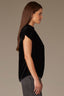 Black Extended Short Sleeve Shirred Shoulder Back Yoke Smock High Round Neck Woven Velvet Plus Size Top
