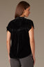 Black Extended Short Sleeve Shirred Shoulder Back Yoke Smock High Round Neck Woven Velvet Plus Size Top
