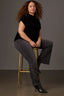 Washed Black Denim Contour Shape Technology High Rise Die Cut Side Out There Flare Plus Size Jeans