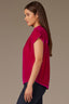 Raspberry Rose Extended Short Sleeve Shirred Shoulder Back Yoke Smock High Round Neck Woven Velvet Plus Size Top