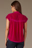 Raspberry Rose Extended Short Sleeve Shirred Shoulder Back Yoke Smock High Round Neck Woven Velvet Plus Size Top