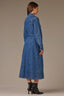 Mid Blue Denim Long Sleeve Button Down Collared Neck Self Tie Waist Denim Dress