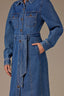 Mid Blue Denim Long Sleeve Button Down Collared Neck Self Tie Waist Denim Dress