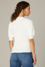 Off White Short Pleated Blouson Sleeve Round Scallop Neck Diamond Knit Sweater Top 