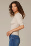 Stone Short Pleated Blouson Sleeve Round Scallop Neck Diamond Knit Sweater Top 