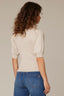 Stone Short Pleated Blouson Sleeve Round Scallop Neck Diamond Knit Sweater Top 