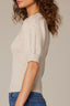 Stone Short Pleated Blouson Sleeve Round Scallop Neck Diamond Knit Sweater Top 