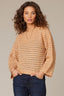 Heather Sahara Sand Long Sleeve Drop Shoulder Open Work Round Neck Sweater Top