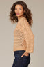 Heather Sahara Sand Long Sleeve Drop Shoulder Open Work Round Neck Sweater Top