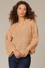 Heather Sahara Sand Long Sleeve Drop Shoulder Open Work Round Neck Sweater Top