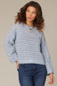 Heather Light Blue Long Sleeve Drop Shoulder Open Work Round Neck Sweater Top