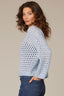 Heather Light Blue Long Sleeve Drop Shoulder Open Work Round Neck Sweater Top