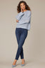 Heather Light Blue Long Sleeve Drop Shoulder Open Work Round Neck Sweater Top