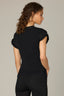 Black Extended Cap Ruffle Sleeve Round Neck Pointelle Sweater Top