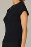 Black Extended Cap Ruffle Sleeve Round Neck Pointelle Sweater Top