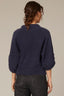 Blue Charcoal Three Quarter Dolman Blouson Sleeve Pleated Funnel Neck Banded Hem Sweater Top