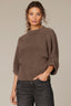 Oyster Mushroom Three Quarter Dolman Blouson Sleeve Pleated Funnel Neck Banded Hem Sweater Top