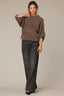 Oyster Mushroom Three Quarter Dolman Blouson Sleeve Pleated Funnel Neck Banded Hem Sweater Top