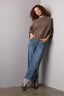 Oyster Mushroom Three Quarter Dolman Blouson Sleeve Pleated Funnel Neck Banded Hem Sweater Top