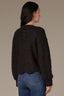 Black Long Blouson Cuff Sleeve Open Front Patch Pocket Open Work Round Collarless Neck Scallop Hem Sweater Cardigan