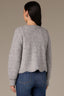 Heather Grey Long Blouson Cuff Sleeve Open Front Patch Pocket Open Work Round Collarless Neck Scallop Hem Sweater Cardigan