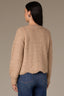 Oatmeal Long Blouson Cuff Sleeve Open Front Patch Pocket Open Work Round Collarless Neck Scallop Hem Sweater Cardigan