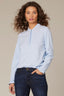 Heather Light Blue Loung Flounce Sleeve Cascade Ruffle Half Button Placket Pointelle Round Stand Collar Sweater Top