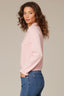 Heather Light Guava Loung Flounce Sleeve Cascade Ruffle Half Button Placket Pointelle Round Stand Collar Sweater Top