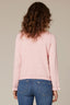 Heather Light Guava Loung Flounce Sleeve Cascade Ruffle Half Button Placket Pointelle Round Stand Collar Sweater Top