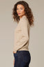 Oatmeal Loung Flounce Sleeve Cascade Ruffle Half Button Placket Pointelle Round Stand Collar Sweater Top