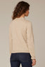 Oatmeal Loung Flounce Sleeve Cascade Ruffle Half Button Placket Pointelle Round Stand Collar Sweater Top