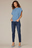 Heather Cerulean Blue Extended Shoulder Placement Cable Stitch Mock Neck Banded Hem Sweater Vest Top