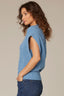 Heather Cerulean Blue Extended Shoulder Placement Cable Stitch Mock Neck Banded Hem Sweater Vest Top